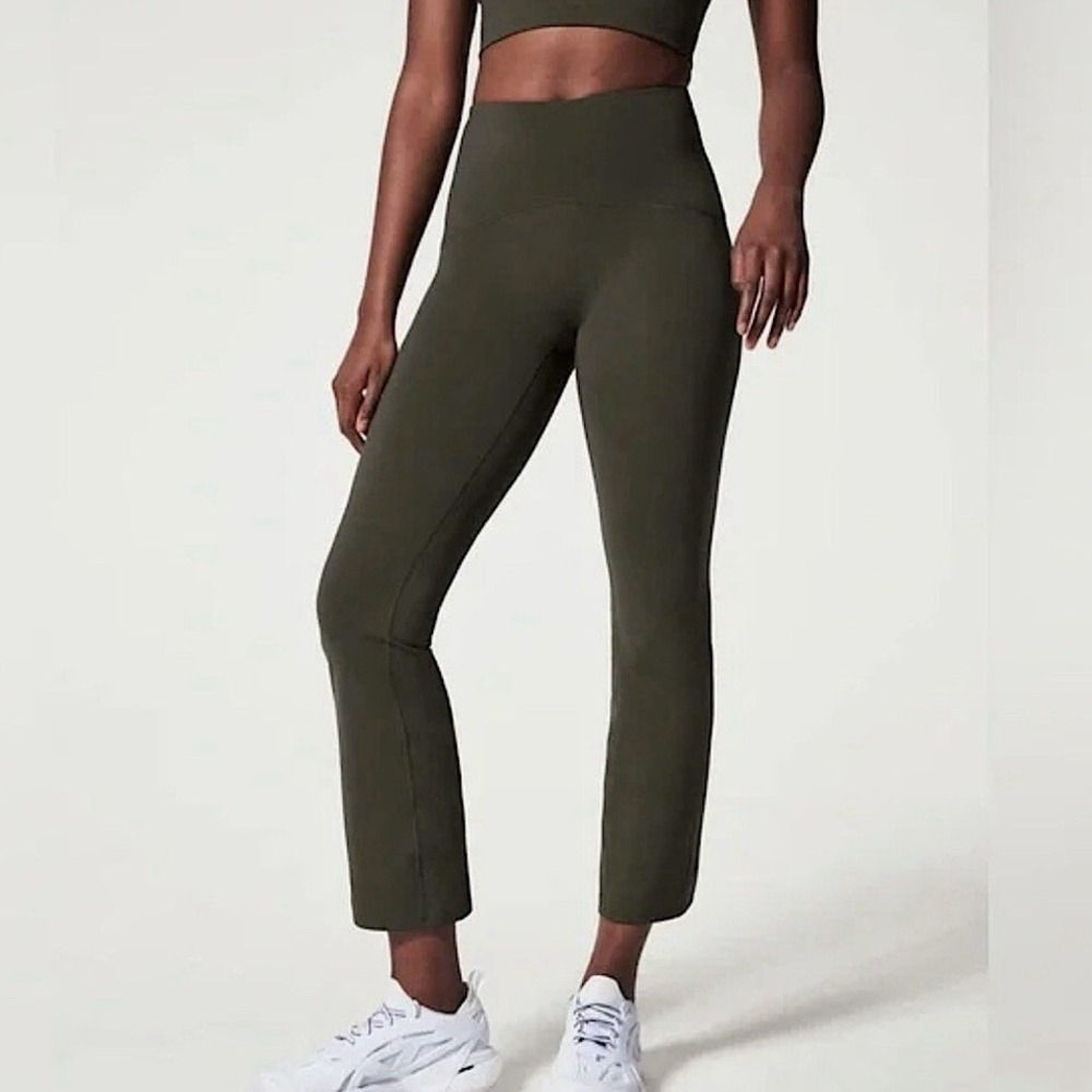 SPANX Sz XS Dark Palm Olive Green Booty Boost Active‎ Ankle Flare Yoga Pants